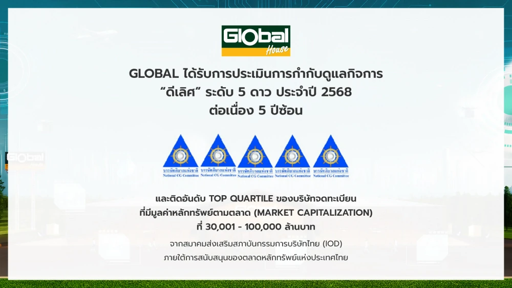GLOBAL คว้าCGR ในระดับ5 ดาว “ดีเลิศ” 5 ปีซ้อน และจัดอยู่ในกลุ่ม “Top Quartile” สะท้อนความ โปร่งใสและธรรมาภิบาลในทุกมิติ